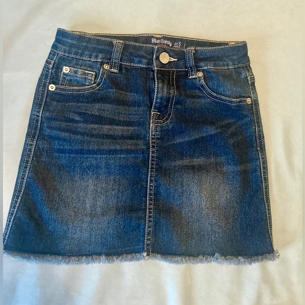 Blue Candy Kids Denim Frayed Skirt